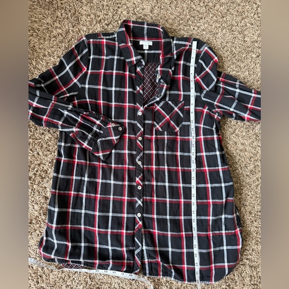 J.Jill Button Up tunic top women’s L Petite red black plaid long sleeve fall - Picture 10 of 11